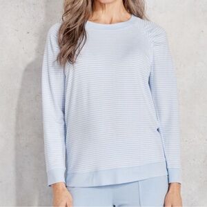 Haven Women L 3/4 Sleeves Modal French Terry Pleated Raglan Striped Sweatshirt